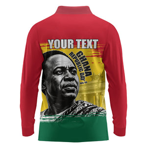 Personalized Ghana Republic Day Long Sleeve Polo Shirt Kwame Nkrumah Vintage Portrait Art - July 1st Theme