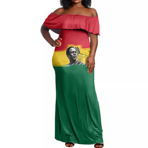 Personalized Ghana Republic Day Off Shoulder Maxi Dress Kwame Nkrumah Vintage Portrait Art - July 1st Theme