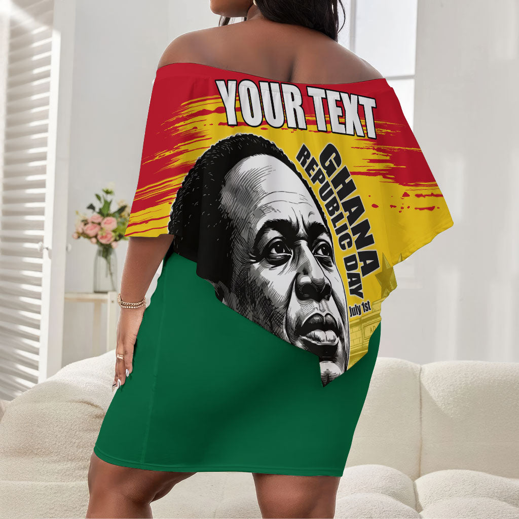 Personalized Ghana Republic Day Off Shoulder Short Dress Kwame Nkrumah Vintage Portrait Art - July 1st Theme