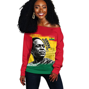 Personalized Ghana Republic Day Off Shoulder Sweater Kwame Nkrumah Vintage Portrait Art - July 1st Theme