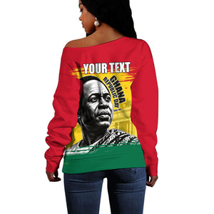 Personalized Ghana Republic Day Off Shoulder Sweater Kwame Nkrumah Vintage Portrait Art - July 1st Theme