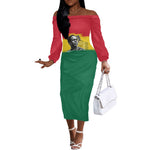 Personalized Ghana Republic Day Off The Shoulder Long Sleeve Dress Kwame Nkrumah Vintage Portrait Art - July 1st Theme