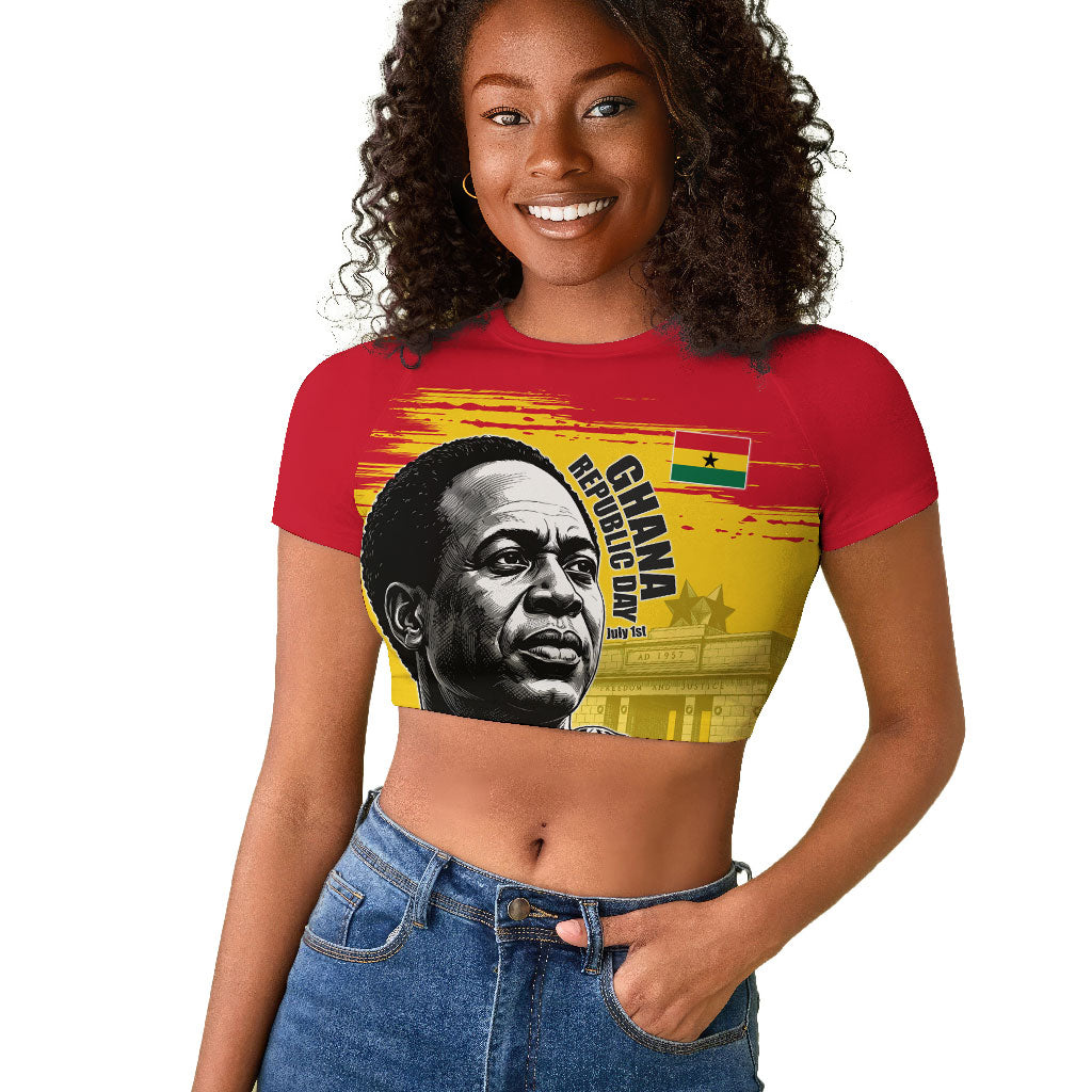 Personalized Ghana Republic Day Raglan Cropped T shirt Kwame Nkrumah Vintage Portrait Art - July 1st Theme