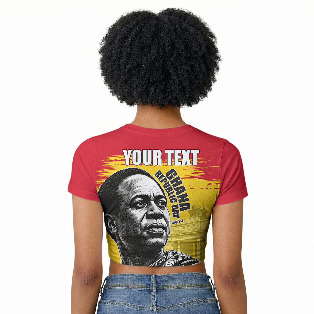 Personalized Ghana Republic Day Raglan Cropped T shirt Kwame Nkrumah Vintage Portrait Art - July 1st Theme