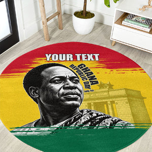 Personalized Ghana Republic Day Round Carpet Kwame Nkrumah Vintage Portrait Art - July 1st Theme
