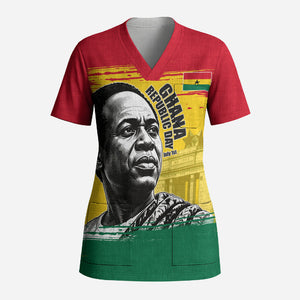 Personalized Ghana Republic Day Scrub Top Kwame Nkrumah Vintage Portrait Art - July 1st Theme