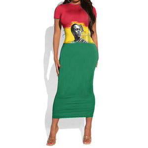 Personalized Ghana Republic Day Short Sleeve Bodycon Dress Kwame Nkrumah Vintage Portrait Art - July 1st Theme