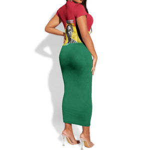 Personalized Ghana Republic Day Short Sleeve Bodycon Dress Kwame Nkrumah Vintage Portrait Art - July 1st Theme