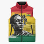Personalized Ghana Republic Day Sleeveless Puffer Jacket Kwame Nkrumah Vintage Portrait Art - July 1st Theme