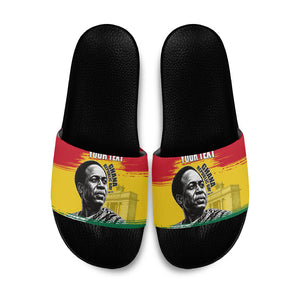 Personalized Ghana Republic Day Slide Sandals Kwame Nkrumah Vintage Portrait Art - July 1st Theme