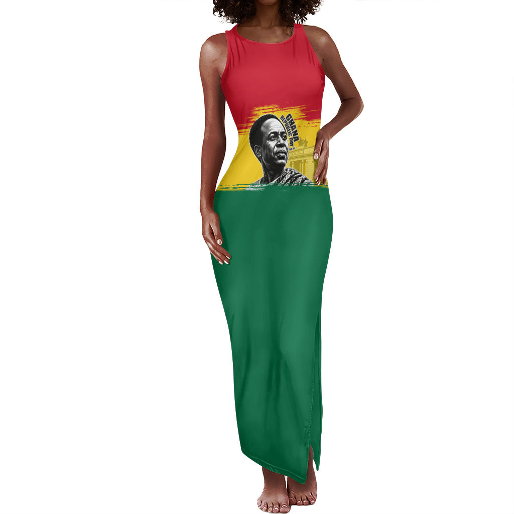 Personalized Ghana Republic Day Tank Maxi Dress Kwame Nkrumah Vintage Portrait Art - July 1st Theme