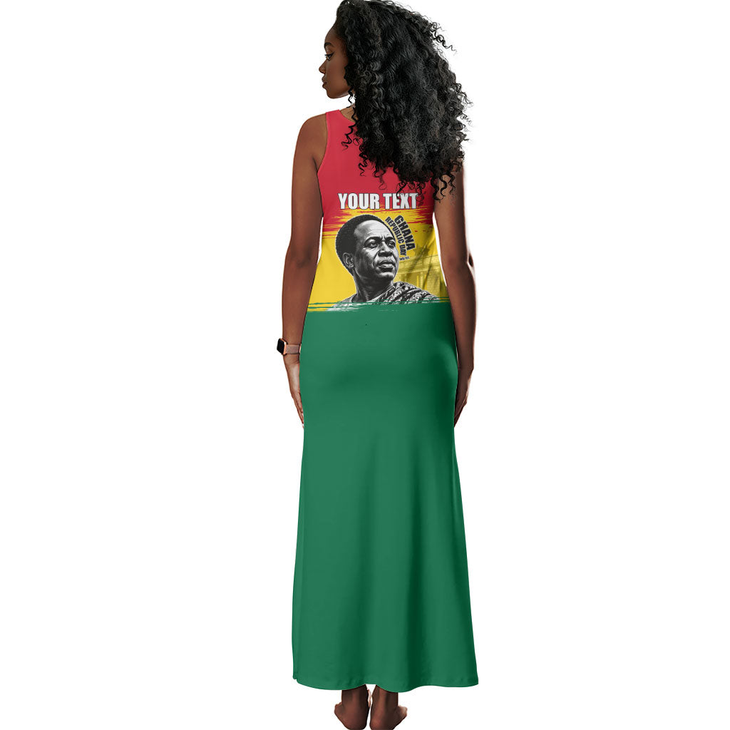 Personalized Ghana Republic Day Tank Maxi Dress Kwame Nkrumah Vintage Portrait Art - July 1st Theme