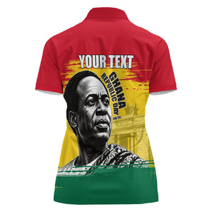 Personalized Ghana Republic Day Women Polo Shirt Kwame Nkrumah Vintage Portrait Art - July 1st Theme