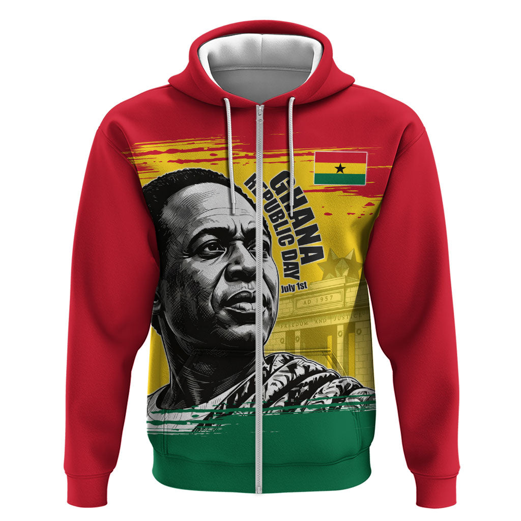 Personalized Ghana Republic Day Zip Hoodie Kwame Nkrumah Vintage Portrait Art - July 1st Theme