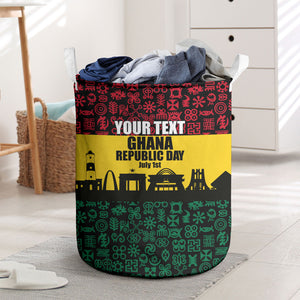 Personalized Ghana Republic Day Laundry Basket Adinkra Pattern Heritage Silhouette African Culture Art