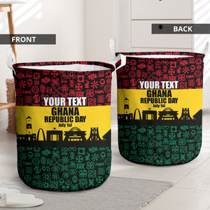 Personalized Ghana Republic Day Laundry Basket Adinkra Pattern Heritage Silhouette African Culture Art