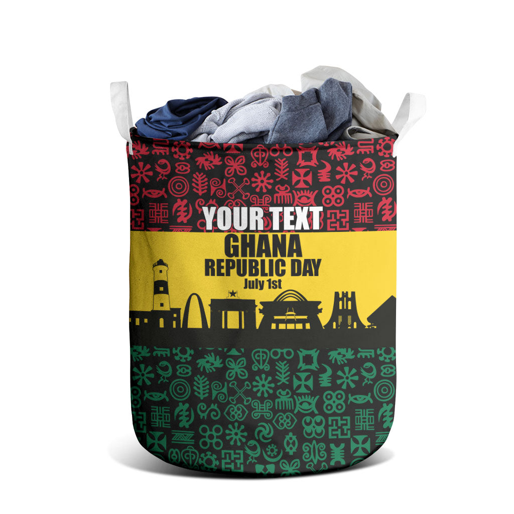 Personalized Ghana Republic Day Laundry Basket Adinkra Pattern Heritage Silhouette African Culture Art