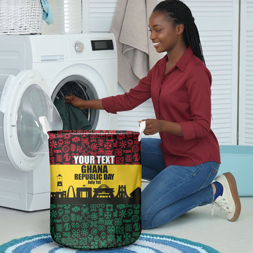 Personalized Ghana Republic Day Laundry Basket Adinkra Pattern Heritage Silhouette African Culture Art