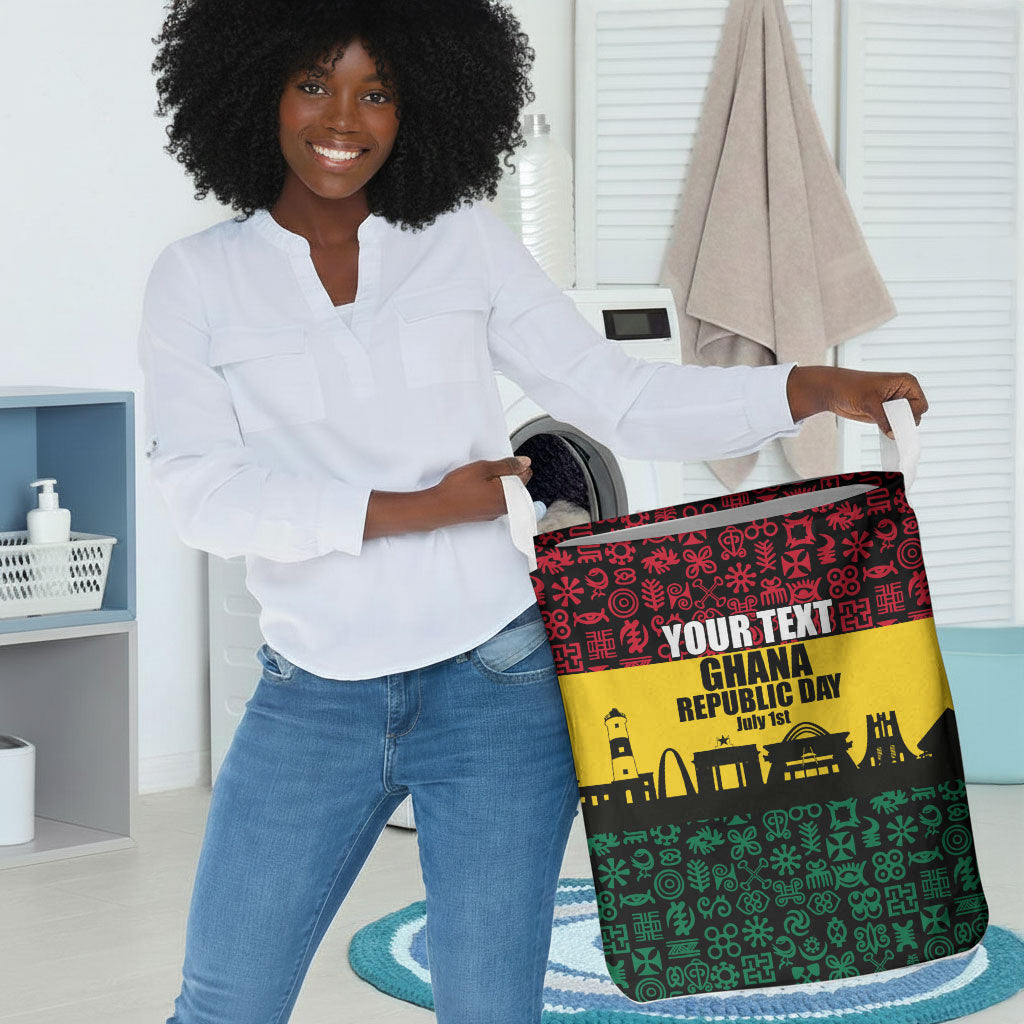 Personalized Ghana Republic Day Laundry Basket Adinkra Pattern Heritage Silhouette African Culture Art