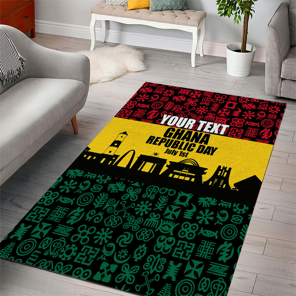Personalized Ghana Republic Day Area Rug Adinkra Pattern Heritage Silhouette African Culture Art