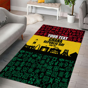 Personalized Ghana Republic Day Area Rug Adinkra Pattern Heritage Silhouette African Culture Art