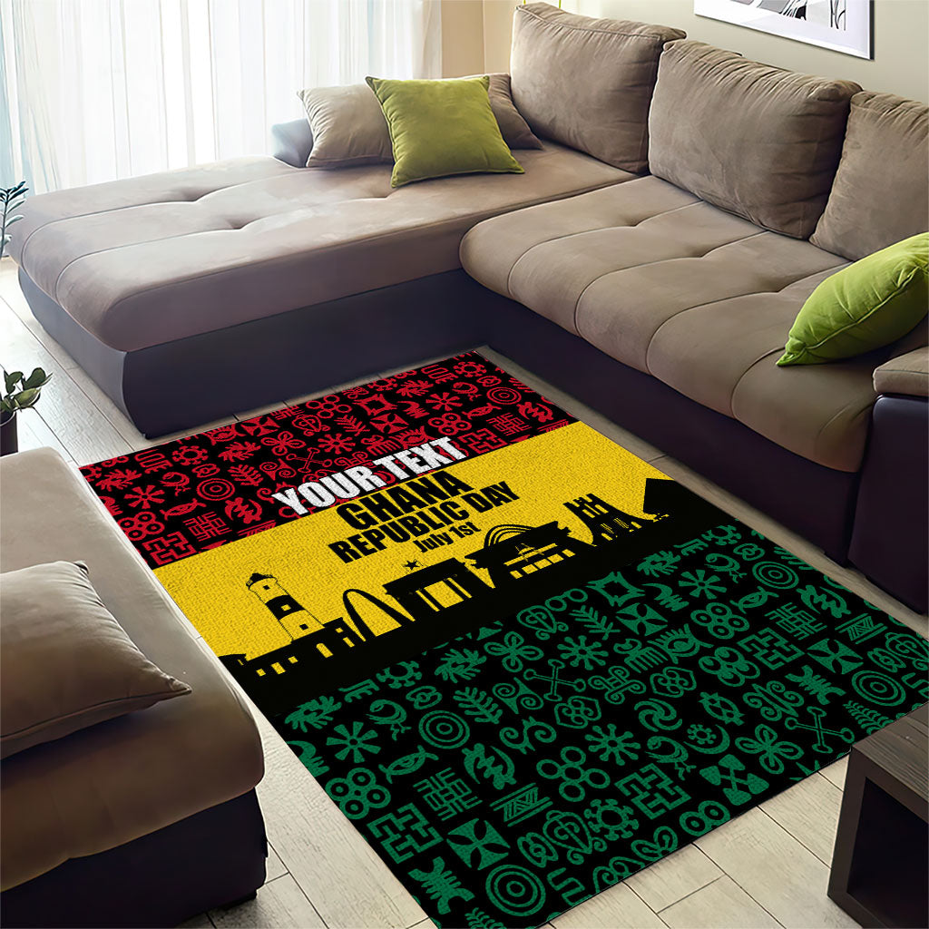 Personalized Ghana Republic Day Area Rug Adinkra Pattern Heritage Silhouette African Culture Art