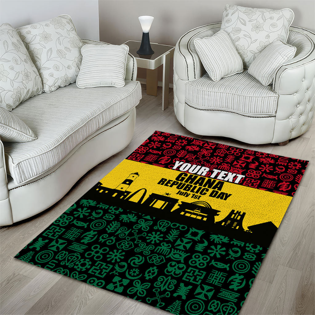 Personalized Ghana Republic Day Area Rug Adinkra Pattern Heritage Silhouette African Culture Art