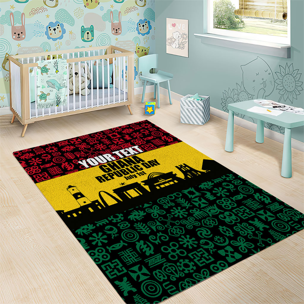 Personalized Ghana Republic Day Area Rug Adinkra Pattern Heritage Silhouette African Culture Art