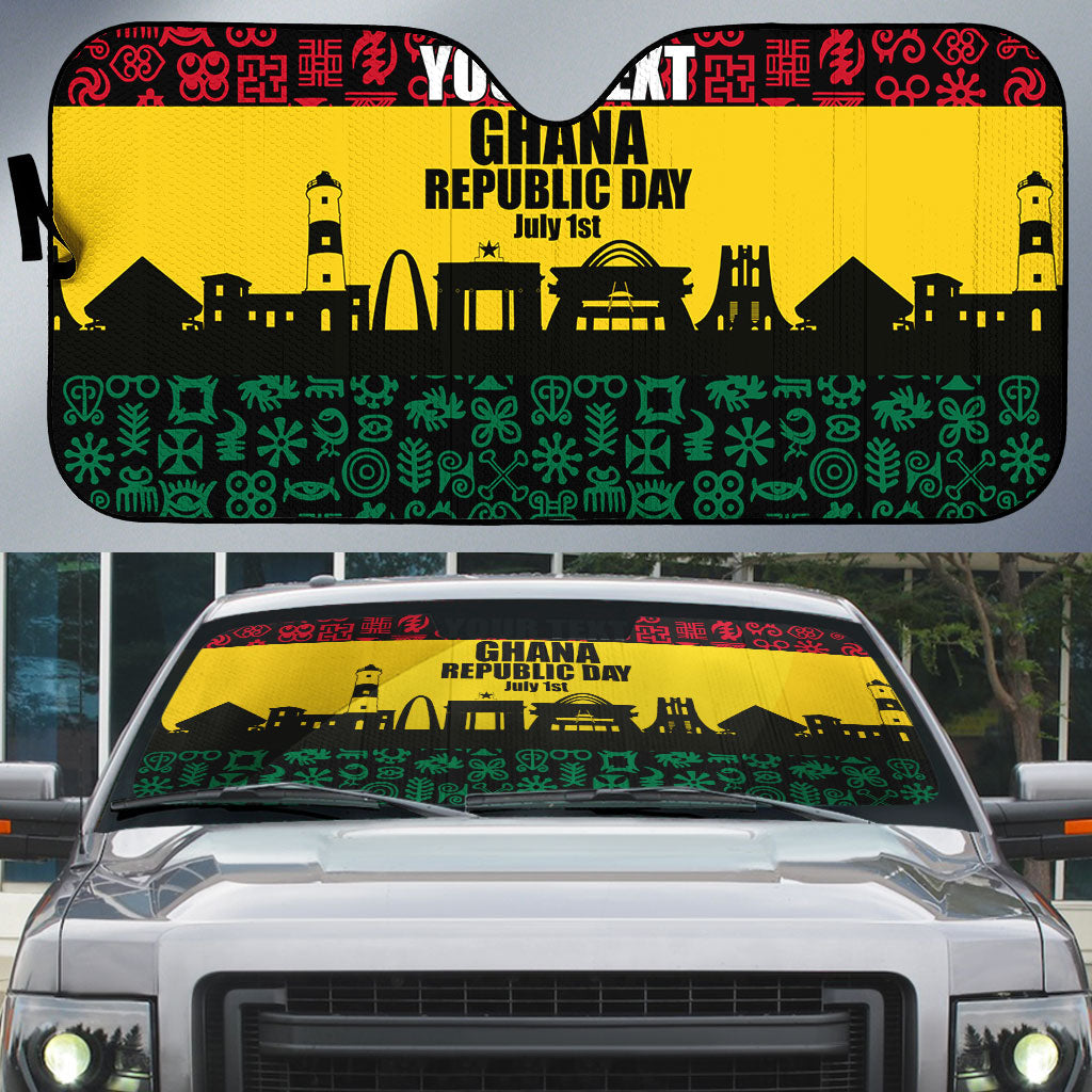 Personalized Ghana Republic Day Auto Sun Shade Adinkra Pattern Heritage Silhouette African Culture Art