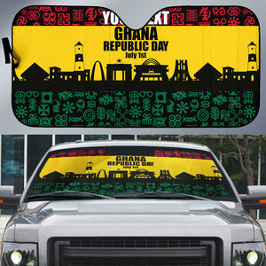 Personalized Ghana Republic Day Auto Sun Shade Adinkra Pattern Heritage Silhouette African Culture Art