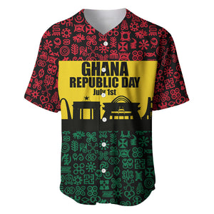 Personalized Ghana Republic Day Baseball Jersey Adinkra Pattern Heritage Silhouette African Culture Art