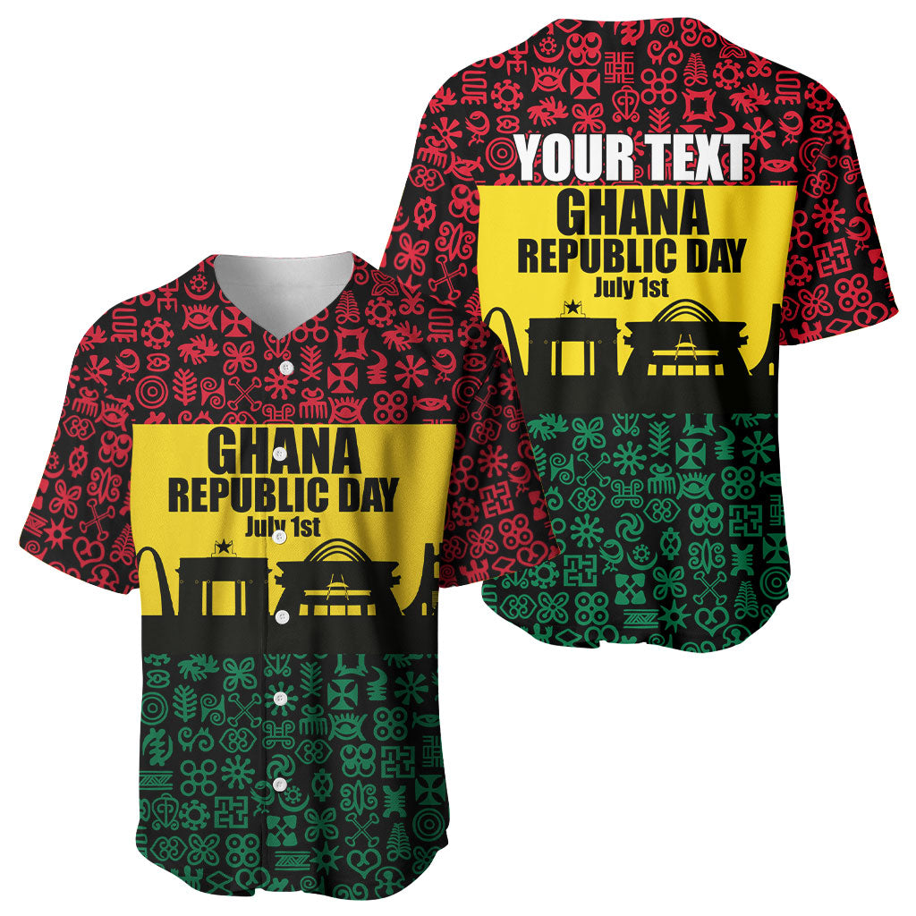 Personalized Ghana Republic Day Baseball Jersey Adinkra Pattern Heritage Silhouette African Culture Art