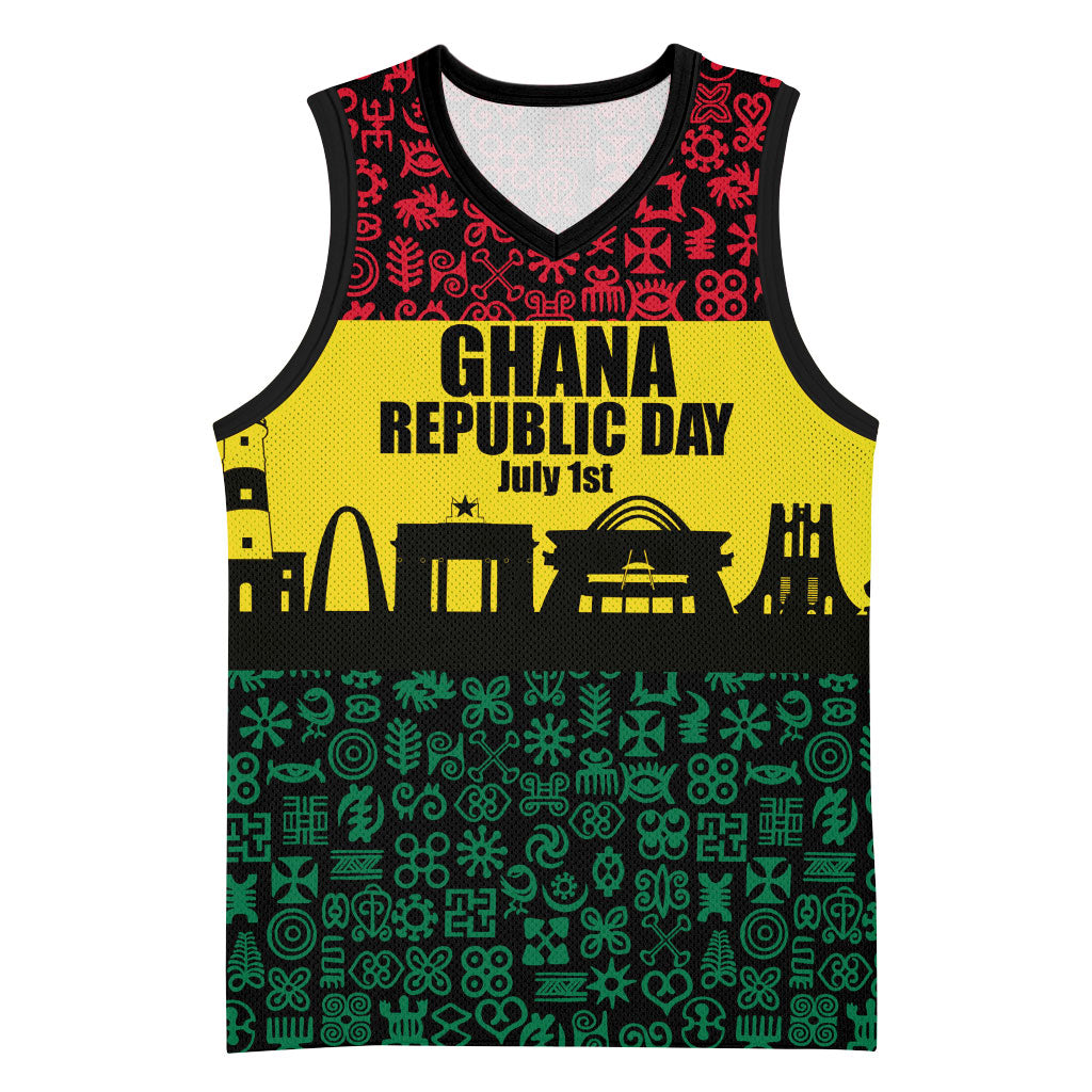 Personalized Ghana Republic Day Basketball Jersey Adinkra Pattern Heritage Silhouette African Culture Art