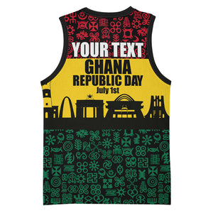 Personalized Ghana Republic Day Basketball Jersey Adinkra Pattern Heritage Silhouette African Culture Art