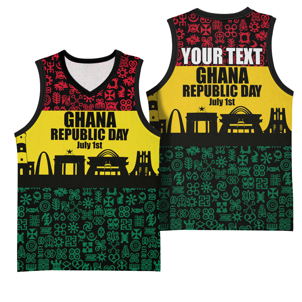 Personalized Ghana Republic Day Basketball Jersey Adinkra Pattern Heritage Silhouette African Culture Art
