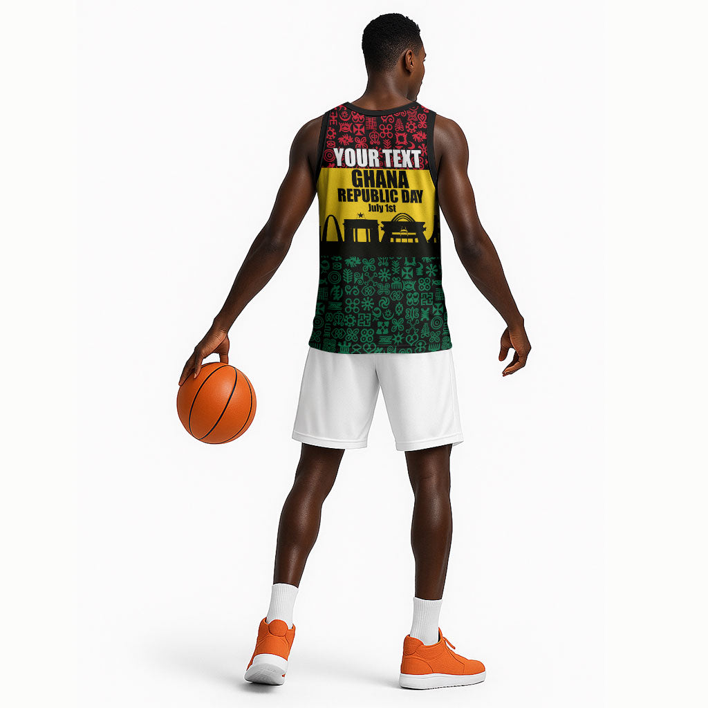 Personalized Ghana Republic Day Basketball Jersey Adinkra Pattern Heritage Silhouette African Culture Art