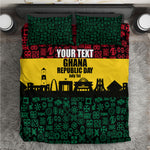 Personalized Ghana Republic Day Bedding Set Adinkra Pattern Heritage Silhouette African Culture Art