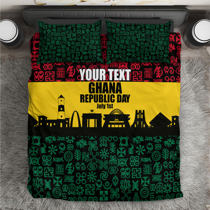 Personalized Ghana Republic Day Bedding Set Adinkra Pattern Heritage Silhouette African Culture Art