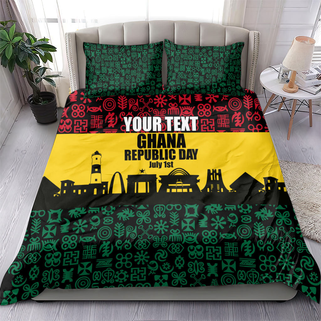 Personalized Ghana Republic Day Bedding Set Adinkra Pattern Heritage Silhouette African Culture Art