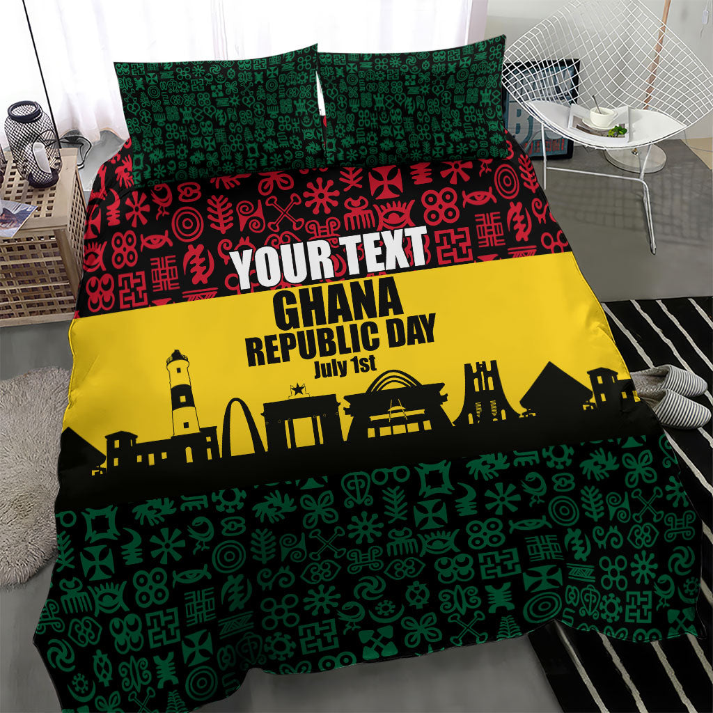 Personalized Ghana Republic Day Bedding Set Adinkra Pattern Heritage Silhouette African Culture Art