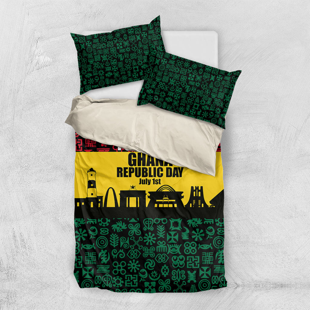 Personalized Ghana Republic Day Bedding Set Adinkra Pattern Heritage Silhouette African Culture Art