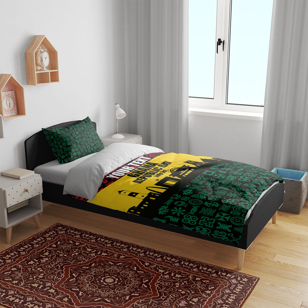 Personalized Ghana Republic Day Bedding Set Adinkra Pattern Heritage Silhouette African Culture Art