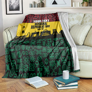 Personalized Ghana Republic Day Blanket Adinkra Pattern Heritage Silhouette African Culture Art