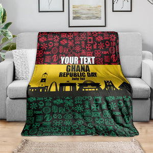 Personalized Ghana Republic Day Blanket Adinkra Pattern Heritage Silhouette African Culture Art