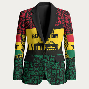 Personalized Ghana Republic Day Blazer Adinkra Pattern Heritage Silhouette African Culture Art