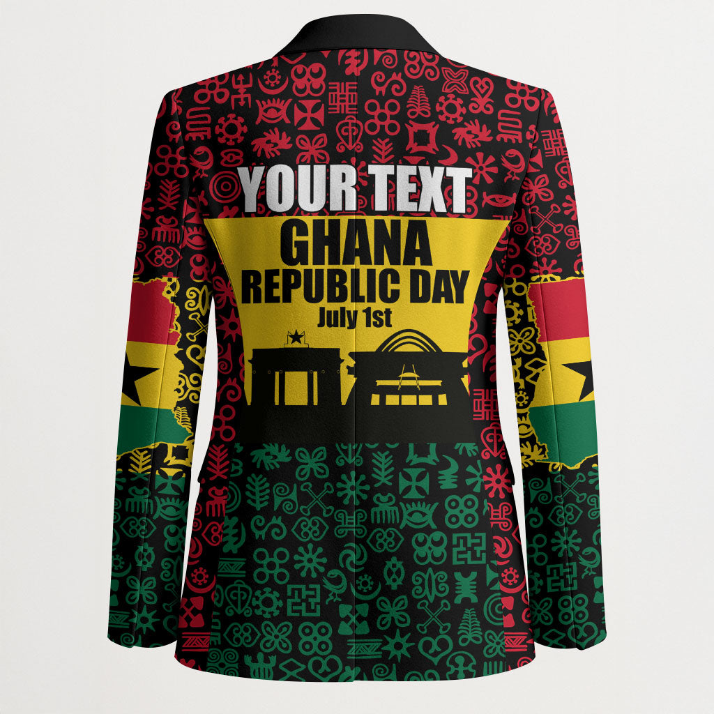 Personalized Ghana Republic Day Blazer Adinkra Pattern Heritage Silhouette African Culture Art