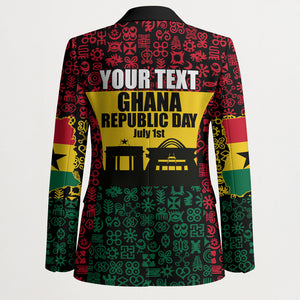 Personalized Ghana Republic Day Blazer Adinkra Pattern Heritage Silhouette African Culture Art