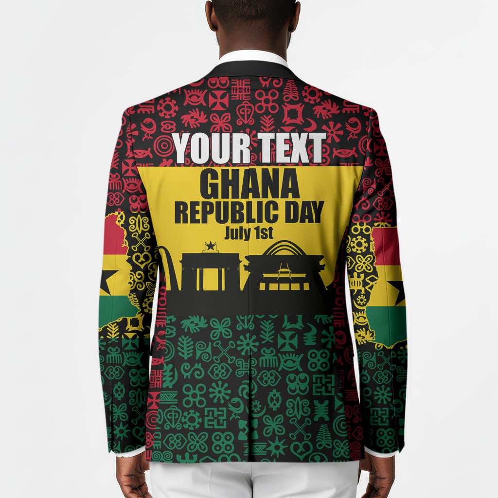 Personalized Ghana Republic Day Blazer Adinkra Pattern Heritage Silhouette African Culture Art
