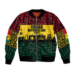 Personalized Ghana Republic Day Bomber Jacket Adinkra Pattern Heritage Silhouette African Culture Art
