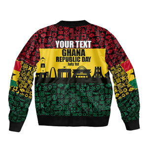 Personalized Ghana Republic Day Bomber Jacket Adinkra Pattern Heritage Silhouette African Culture Art